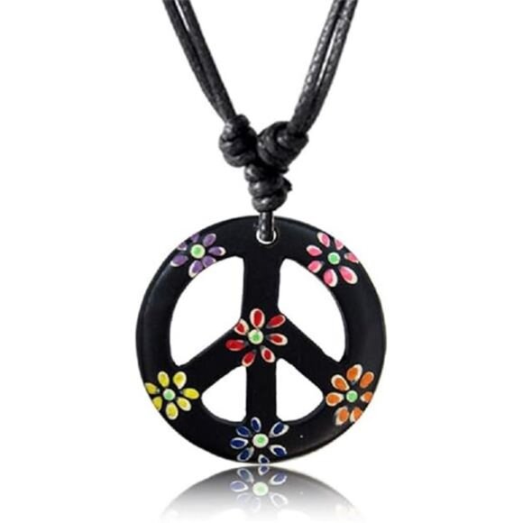 Adjustable Peace Sign Pendant Necklace with Organic Wood - Hippie Accessories - Picture 7 of 7